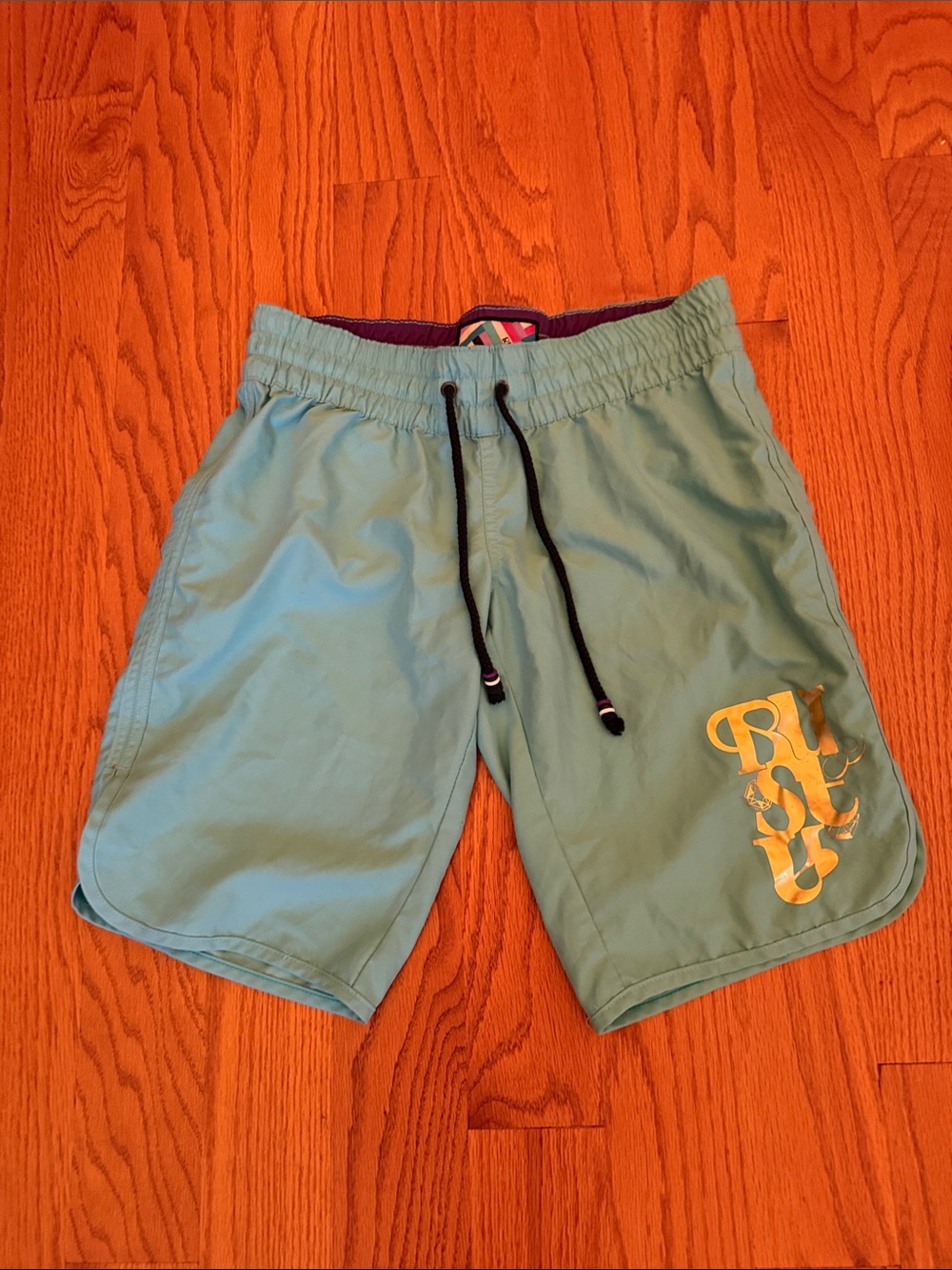 Vintage Rusty Teal Board Shorts Swimming Trunks Rusty logo in Gold Size Medium